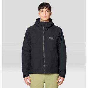Mountain Hardwear Sz XL Ozonic Rain Jacket Black Hooded Windbreaker Taped Seams‎